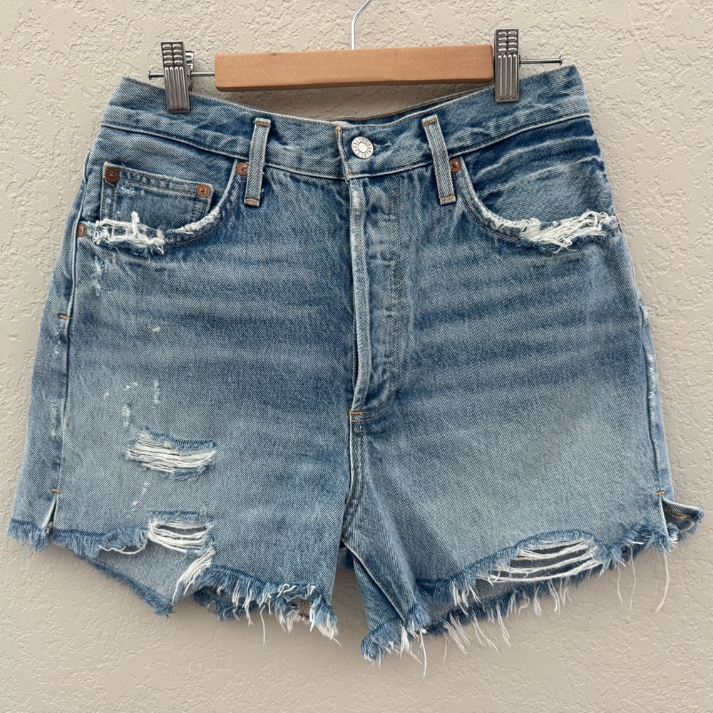 Agolde Blue Distressed Jean Shorts